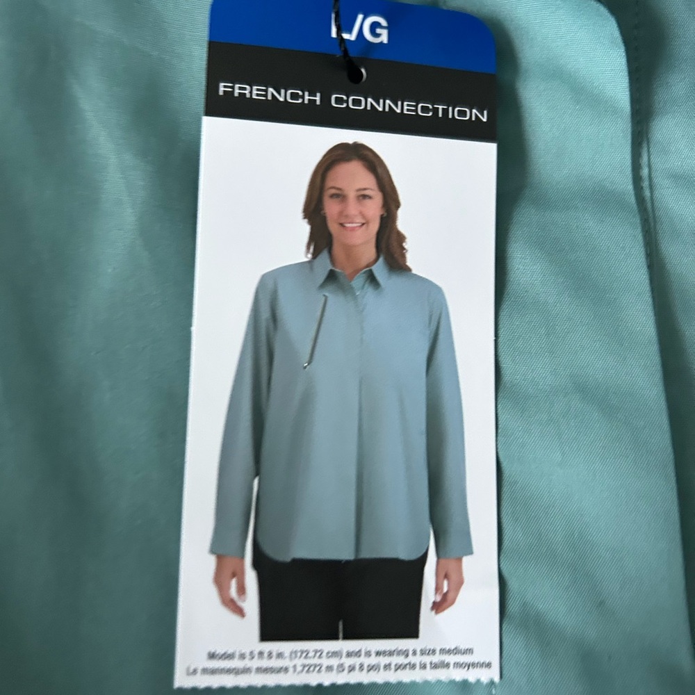 🔥🆕🔥 French Connection Teal Long Sleeve Henley Blouse - Size L - Picture 5 of 8